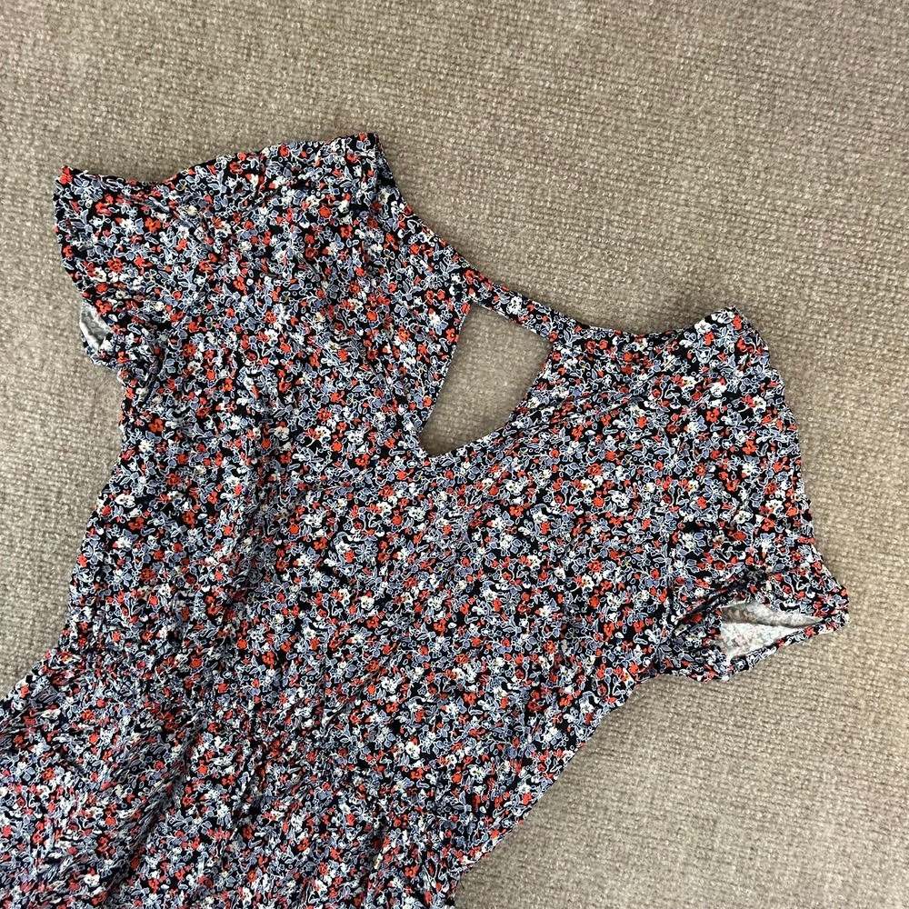 Gap A Line Dress Womens Small Multicolor Floral‎ V Neck Pleated Keyhole Back